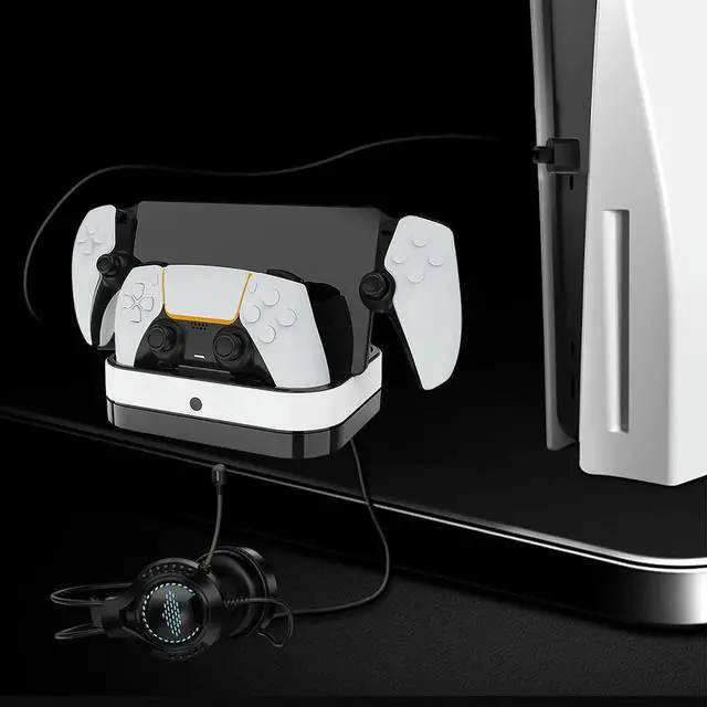 Alt view image 3 of 3 - For Controller Charger Stand with Cables Dual Charging Dock Charging Stand for Controller & PS Portal Games Accessories