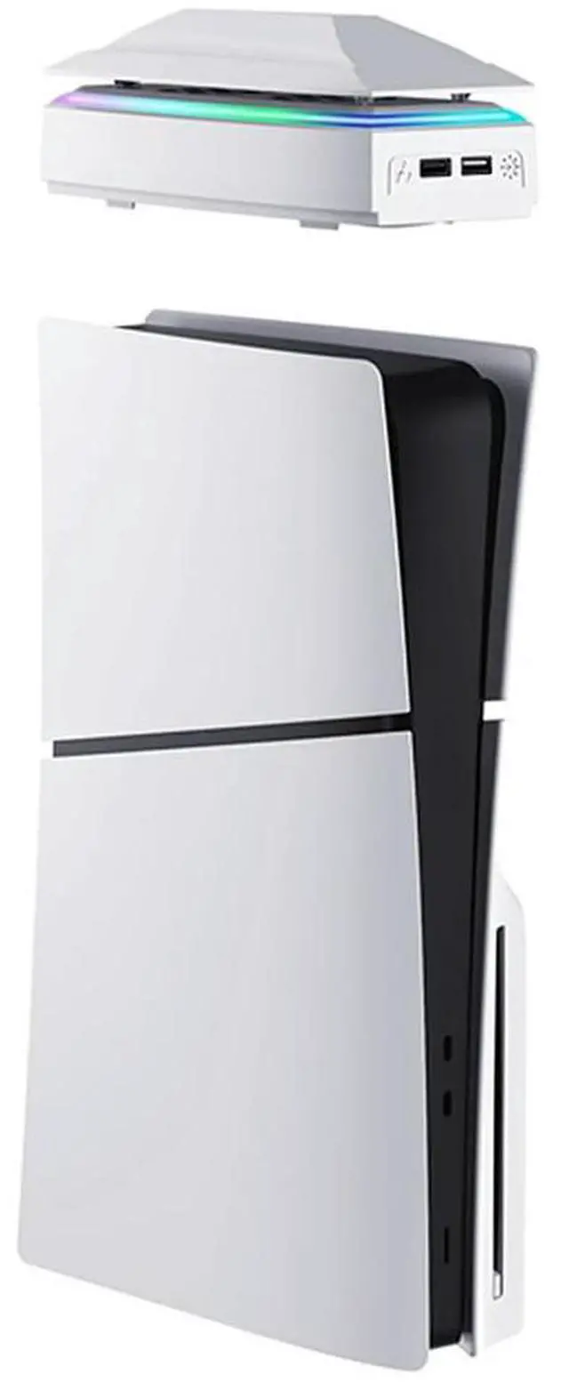 Alt view image 2 of 3 - Console Cooling Fan with Dust Cover Colorful LED Light 2 USB Port Top Cooling System 3 Speed for Slim Console Disc/Digital