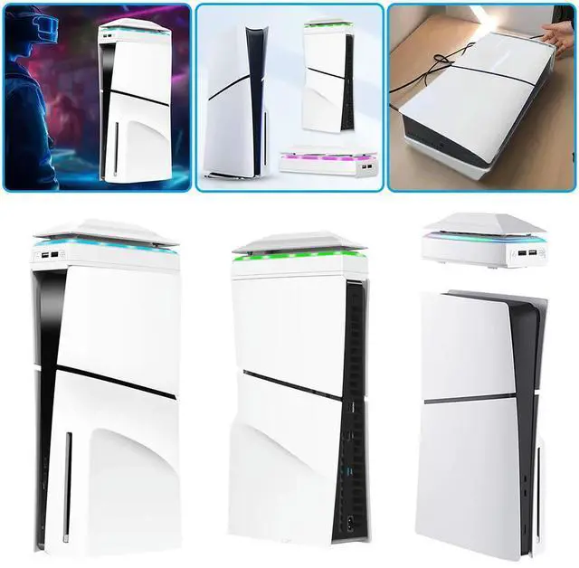 Alt view image 3 of 3 - Console Cooling Fan with Dust Cover Colorful LED Light 2 USB Port Top Cooling System 3 Speed for Slim Console Disc/Digital