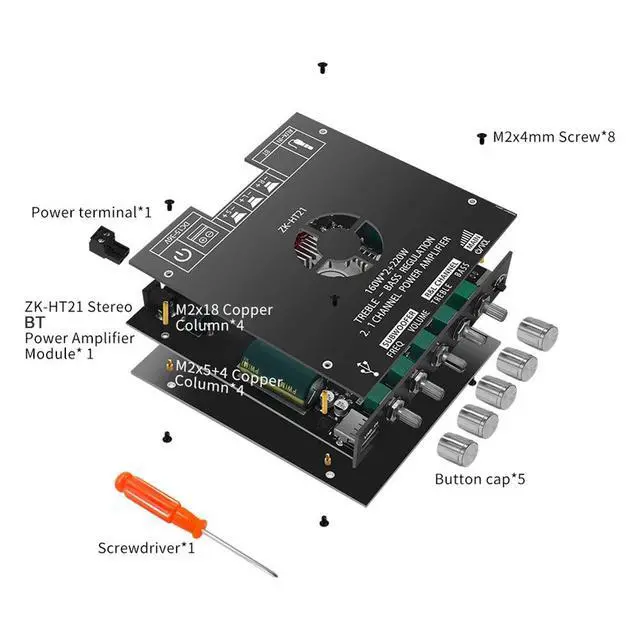 Alt view image 3 of 3 - ZK-HT21 Amplifier Board Module with Subwoofer TDA7498E Stereo Power Amplifier Module DC15-36V AUX/USB Input Bluetooth-Compatible