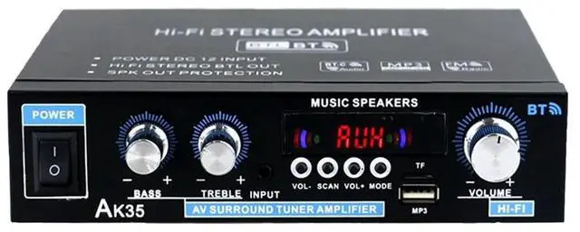 Main image of Bluetooth-Compatible 12V/110-240V Wireless Power Amplifier with Remote Control Stereo Audio Amplifier for Home Theater Speaker