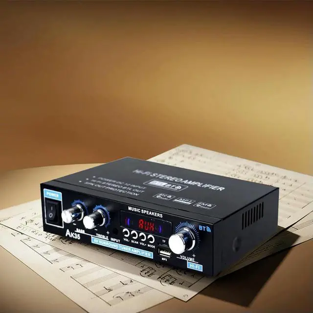 Alt view image 3 of 3 - Bluetooth-Compatible 12V/110-240V Wireless Power Amplifier with Remote Control Stereo Audio Amplifier for Home Theater Speaker