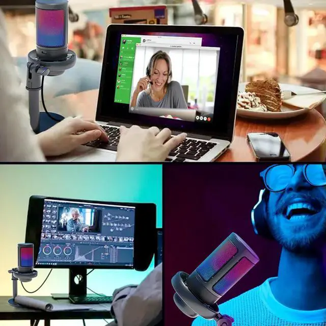 Alt view image 2 of 3 - USB Condenser Microphone RGB Computer Microphone with Pop Filter for Studio Recording Streaming Content Creation