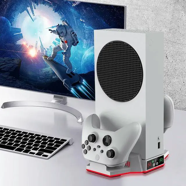 Alt view image 2 of 3 - RGB Cooling Stand Dual Controller Charger Station Dock with USB 2.0 Port Cooling Fan & Charging Stand for Xbox Series X Console