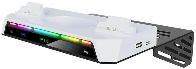 Alt view image 2 of 3 - Wall Mount Kit with Charging Station RGB Light Wall Bracket W/ Headset Holder Wall Stand for PS5/Slim Disc & Digital Console