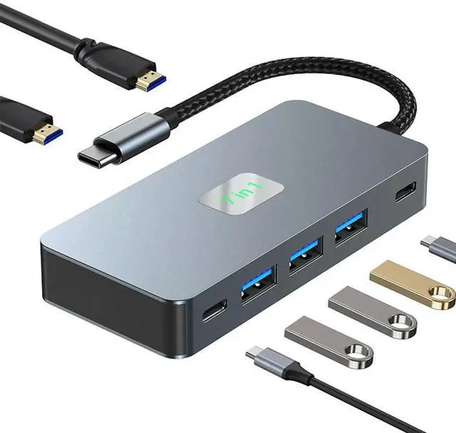 Main image of 7 in 1 USB C Docking Station Dual HDMI-Compatible Monitor PD 100W USB C Dock 3* USB3.0 & 1*USB-C with 2 4K HDMI-Compatible Ports