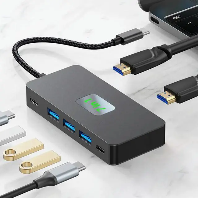 Alt view image 3 of 3 - 7 in 1 USB C Docking Station Dual HDMI-Compatible Monitor PD 100W USB C Dock 3* USB3.0 & 1*USB-C with 2 4K HDMI-Compatible Ports