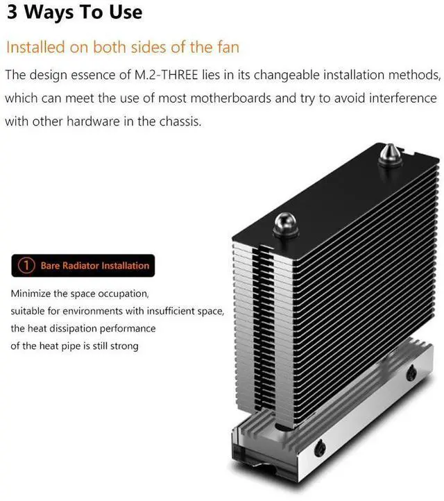 Alt view image 3 of 3 - M.2-THREE M2 2280 Solid State Hard Disk Heat Sink with 6010 Fan SSD Radiator PCI-E 4.0/5.0 Aluminum Heatsink Cooling Thermal Pad