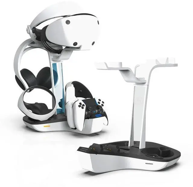 Alt view image 2 of 3 - Controller Charger Professional Gamepad Charging Stand LED Indicator Light Helmet Earphones Bracket for PS VR2