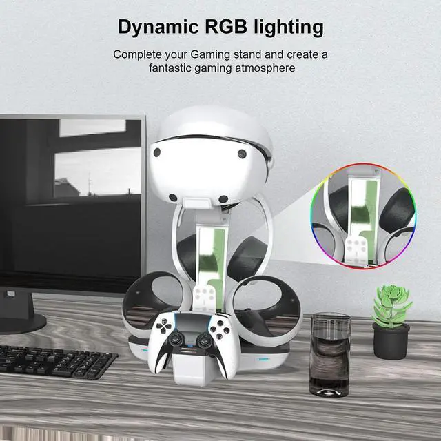 Alt view image 3 of 3 - Controller Charger Professional Gamepad Charging Stand LED Indicator Light Helmet Earphones Bracket for PS VR2