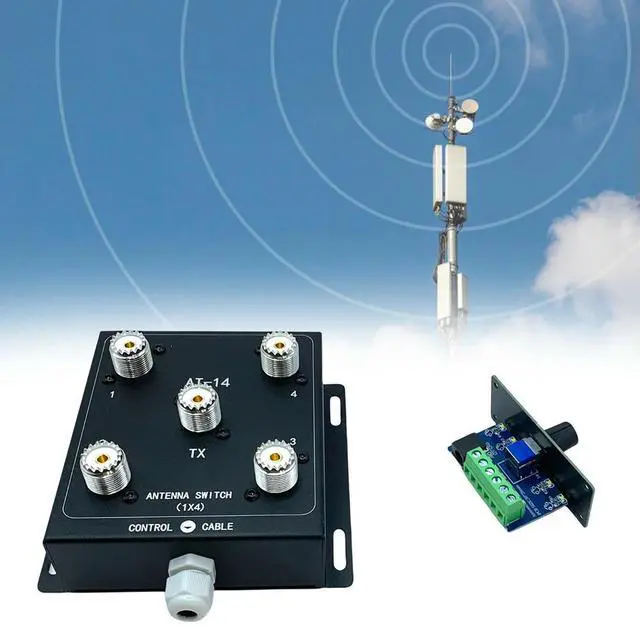 Alt view image 3 of 3 - 4-Way Coax Remote Antenna Switch Antenna Signal Switch 1.8-60MHz Antenna Splitter Switch RF Antenna Switch for Radio Stations