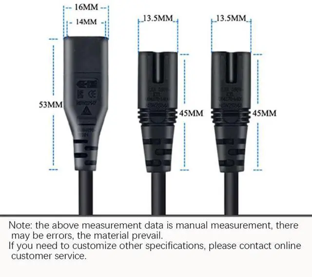 Alt view image 4 of 4 - IEC320 C8 To 2X C7 Y Split AC Power Cord, IEC Figure 8 Male To 2 Female 1 In 2 Out AC Power Cable