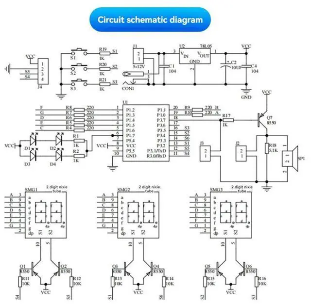 Alt view image 3 of 4 - Electronic Clock DIY Kits Digital Tube LED Display Suite Electronic Module Parts and Components DC 5V-12V