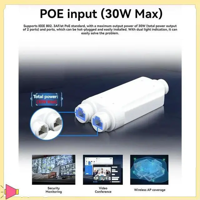 Alt view image 3 of 4 - Waterproof POE Repeater Extender IP66 10/100Mbps 500M Extension 48V Outdoor For POE Switch Camera