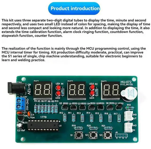 Alt view image 2 of 4 - Electronic Clock DIY Kits Digital Tube LED Display Suite Electronic Module Parts and Components DC 5V-12V