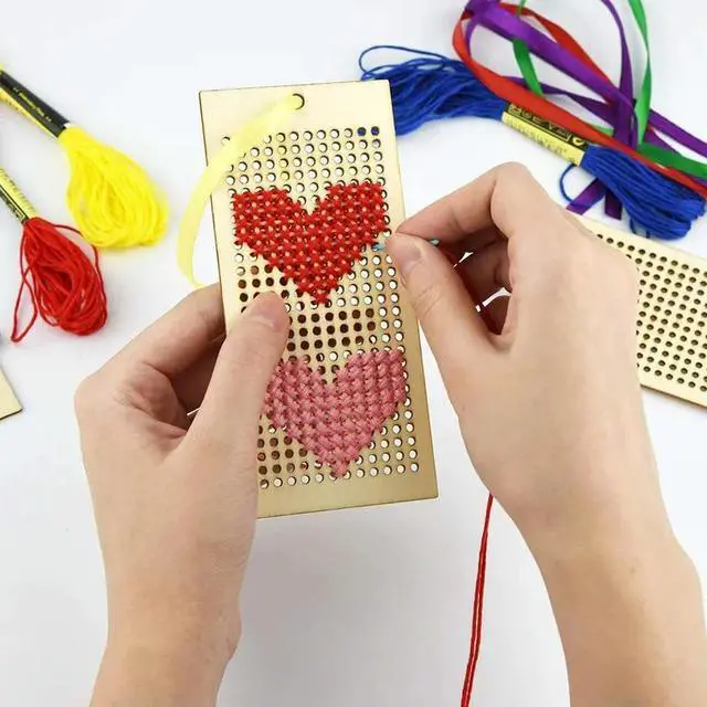 Alt view image 4 of 4 - 4Pcs Hollow-out Student Bookmarks Cross Stitch Kit With 5Pcs Sewing Threads Blank Wooden Embroidered Bookmark Kit Art and Crafts