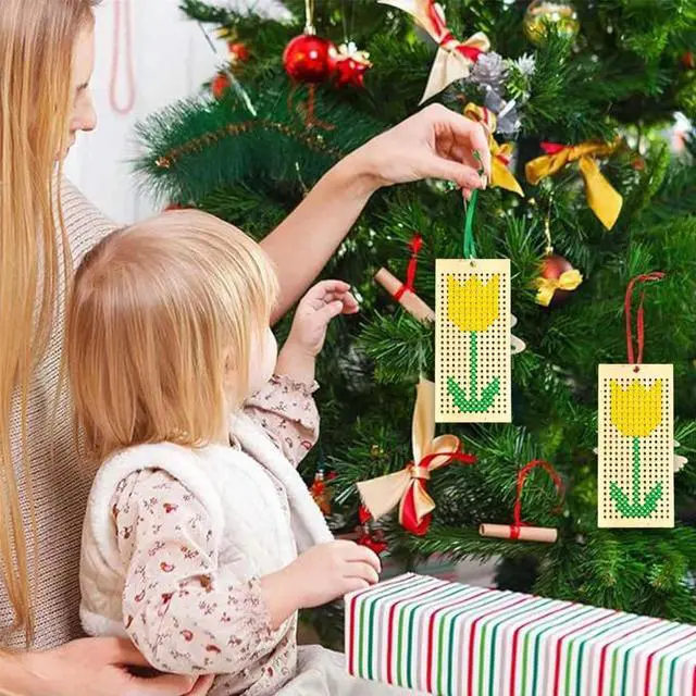 Alt view image 3 of 4 - 4Pcs Hollow-out Student Bookmarks Cross Stitch Kit With 5Pcs Sewing Threads Blank Wooden Embroidered Bookmark Kit Art and Crafts