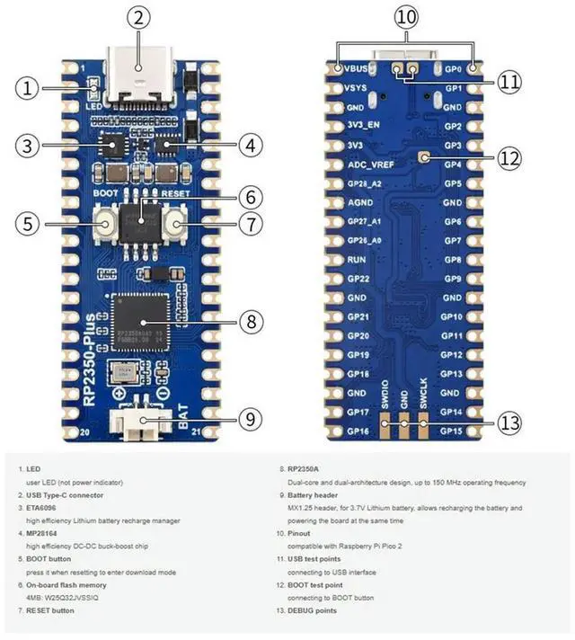Alt view image 2 of 4 - RP2350-Plus Development Board RP2350 Plus Microcontroller MCU Board Based on for Raspberry Pi Pico Soldered