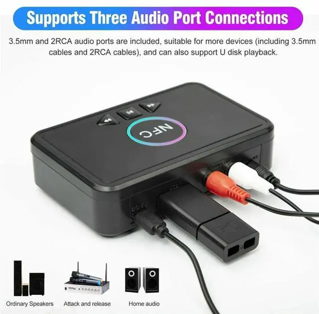 Alt view image 2 of 4 - Bluetooth Adapter NFC BT5.0 Wireless Audio Receiver Transmitter 3.5Mm Jack AUX 2 RCA Stereo Sound For Speaker Headset