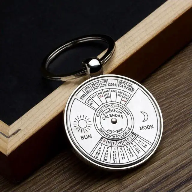 Alt view image 3 of 4 - 50 Years Calendar Sun Moon Carving Gift l Carving Keyring Carving Gift Perpetual Calendar Keychain Ring