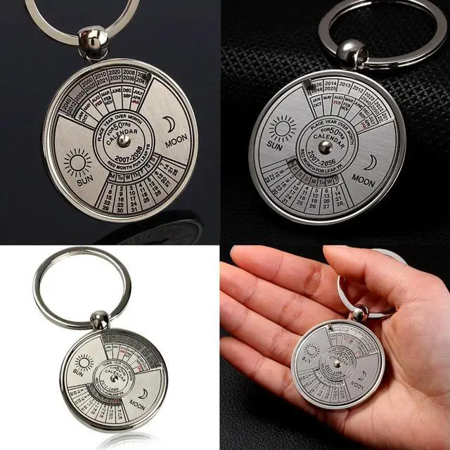 Alt view image 2 of 4 - 50 Years Calendar Sun Moon Carving Gift l Carving Keyring Carving Gift Perpetual Calendar Keychain Ring