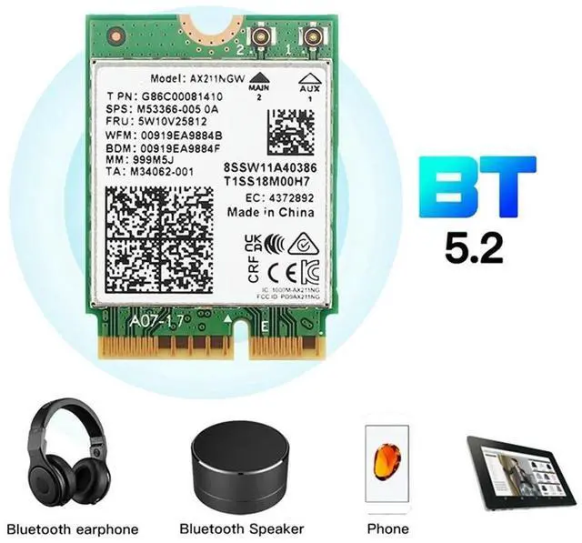 Alt view image 2 of 4 - AX211NGW 6E M.2 Key E Cnvio2 Dual Band 2.4Ghz/5Ghz Wireless Network Card Accessories Kit 802.11Ac Bluetooth 5.2 Adapter