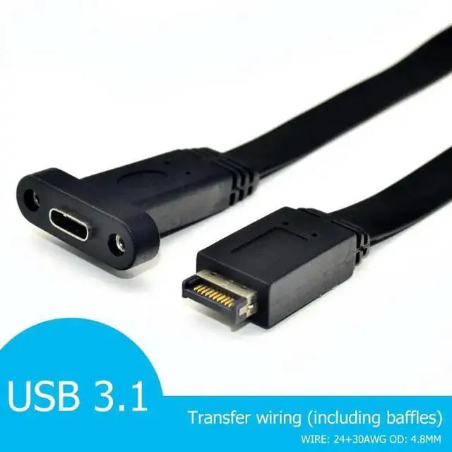 Alt view image 2 of 4 - 30cm USB 3.1 Front Panel Header Type E Male To USB-C Type C Female Motherboard Expansion Cable Connector wire cord with Baffles