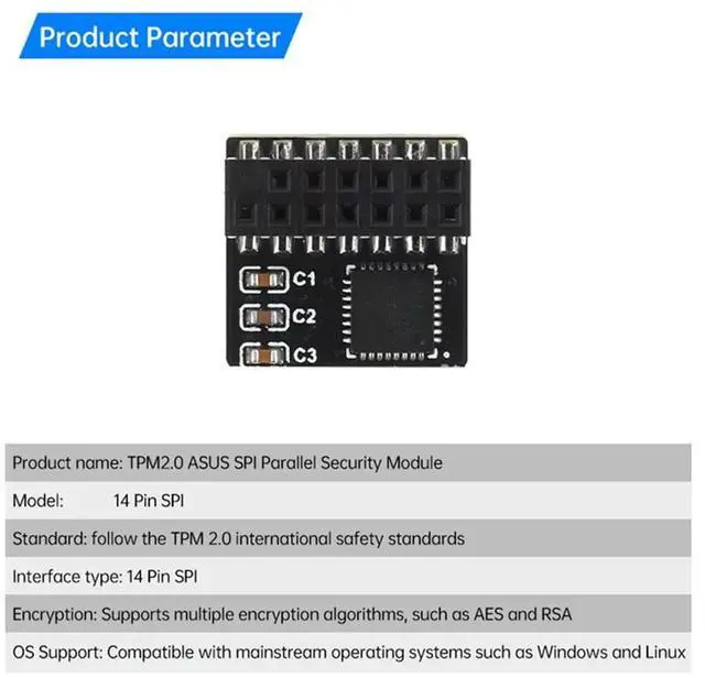 Main image of TPM 2.0 SPI Parallel Encryption Safety Module 14 Pin SPI Remote Card Board Encryption Security Board For