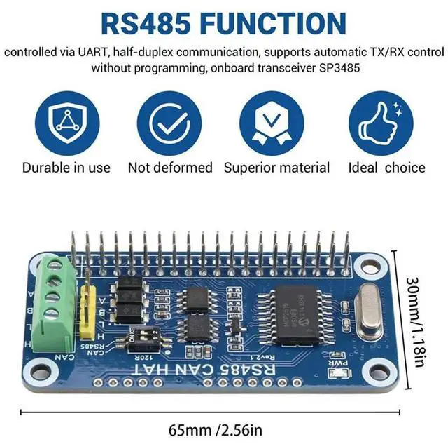 Alt view image 4 of 4 - Waveshare RS485 CAN HAT For Raspberry Pi Allows Stable Long-Distance Communication Supports Raspberry Pi Series Boards