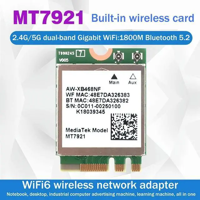 Alt view image 2 of 4 - MT7921 6 2.4G 5G Gigabit Network Card Desktop Computer Laptop Built-In Wireless Network Card With External Antenna