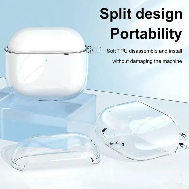 Alt view image 2 of 4 - Transparent Protective Case Cover with Carabiner TPU Protective Cover Skin Anti-fall Transparent Case for Airpods 4 (2024)
