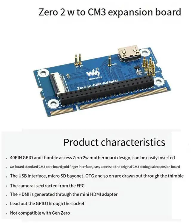Alt view image 3 of 4 - Waveshare Expansion Board 40PIN GPIO Adapter Board With CM3 Core Board Interface For Raspberry Pi Zero 2W To CM3
