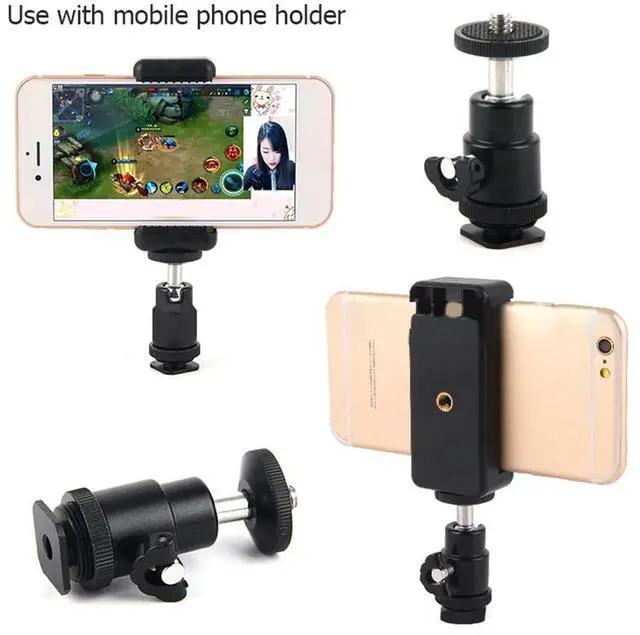 Alt view image 4 of 4 - l Hot Shoe Pan Tilt Excellent Craftsmanship Well Durability Universal Ball Head andPhone Holder Selfie Clip Mount Stand