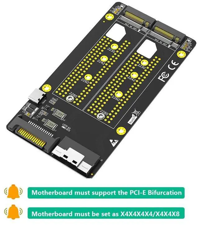 Alt view image 4 of 4 - Dual 2X M.2 NVME SSD To SFF-8654 8X Adapter (Pcie Bifurcation Motherboard Is Required)