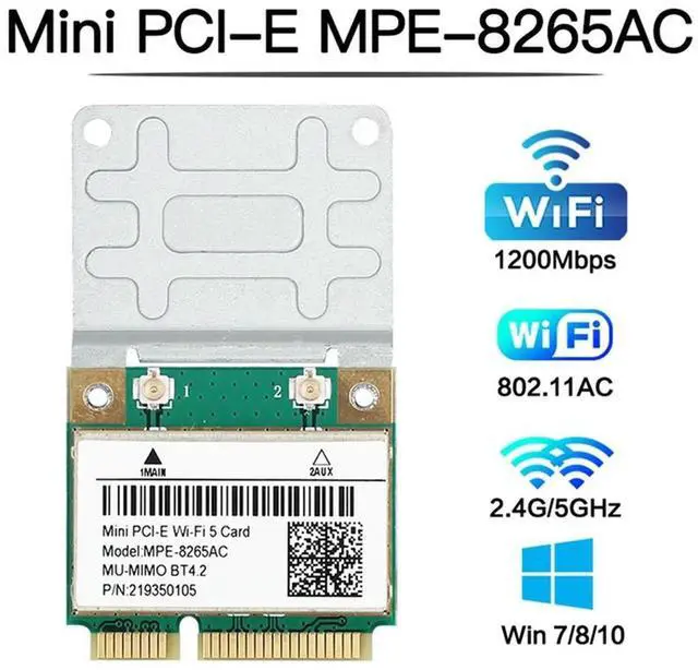 Alt view image 2 of 4 - MPE-8265AC Wireless Half Mini PCI-E Card 5 Dual Band 802.11AC 2.4Ghz 5Ghz Network Card