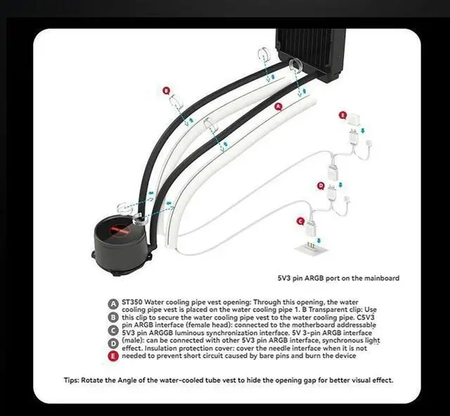 Alt view image 4 of 4 - 2Pcs Silicone Tube Sleeve 5V 3PIN ARGB Luminous Sleeve Water Cooling Raditor Tube Soft Tube Computer Case Decoration