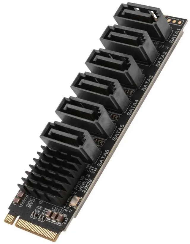 Alt view image 4 of 4 - PCIE Adapter Card M.2 NVME To SATA Card M.2 NVME To SATA3.0 PCIE To SATA 6Gpbsx6-Port Expansion Card ASM1166