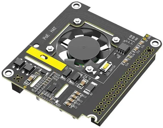 Alt view image 4 of 4 - For Raspberry Pi 5 POE Ethernet Power Supply Module 802.3Af/At With Cooling Fan RGB Light