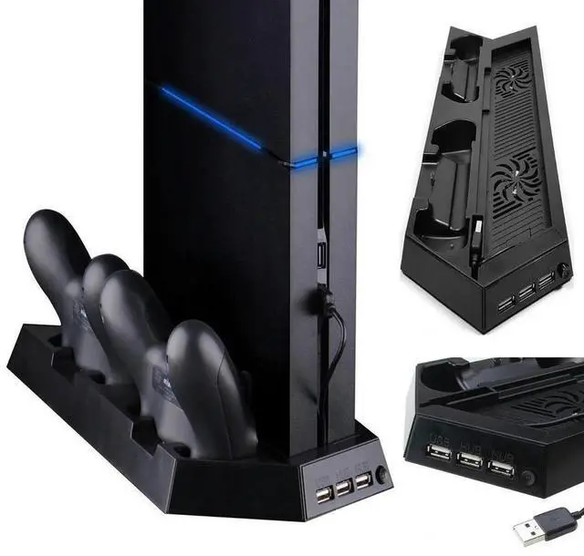 Main image of All-In-One Dual Cooler Fans Cooling Station Vertical Stand with 2 Controller Charging Dock station For 4 For PS4