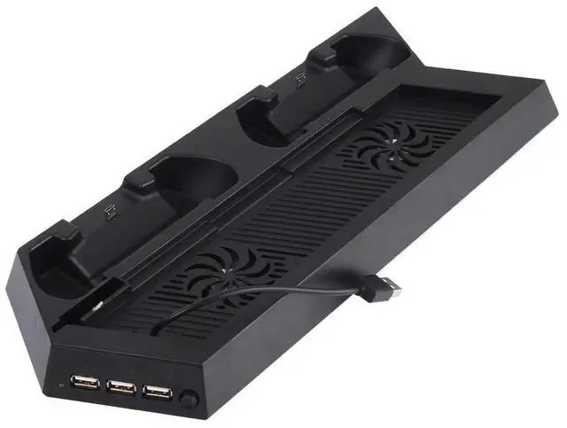 Alt view image 4 of 4 - All-In-One Dual Cooler Fans Cooling Station Vertical Stand with 2 Controller Charging Dock station For 4 For PS4