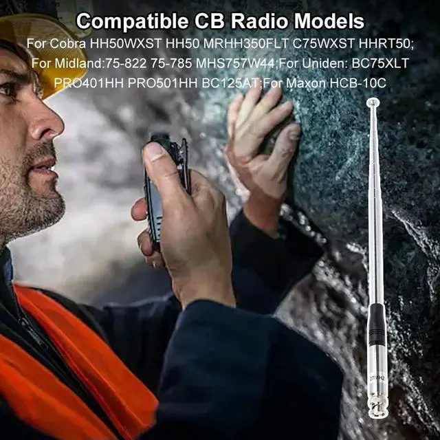 Alt view image 3 of 4 - 27Mhz Antenna 9-Inch To 51-inch Telescopic/Rod Antennas BNC Male Connector Telescopic Antenna for Cobra Midland Uniden CB Radio