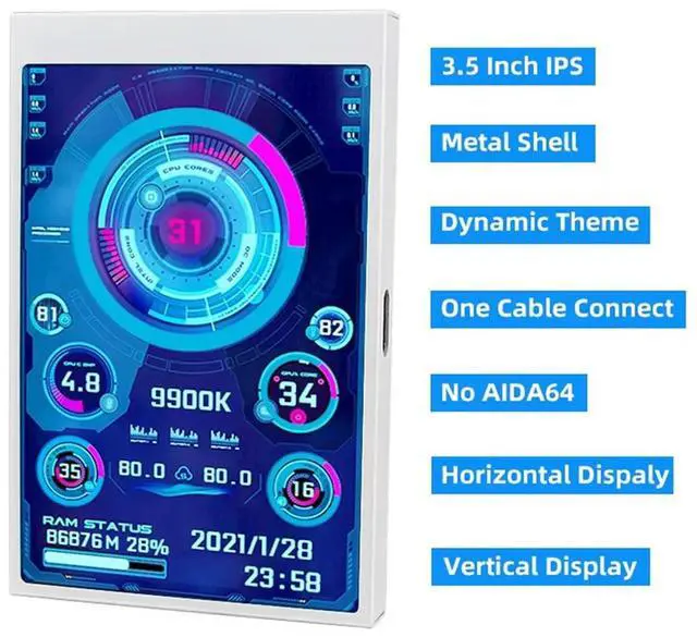 Alt view image 4 of 7 - 3.5 Inch IPS Type C Secondary Screen for Computer CPU GPU RAM HDD Display 320x480 USB LCD Monitor Freely AIDA64
