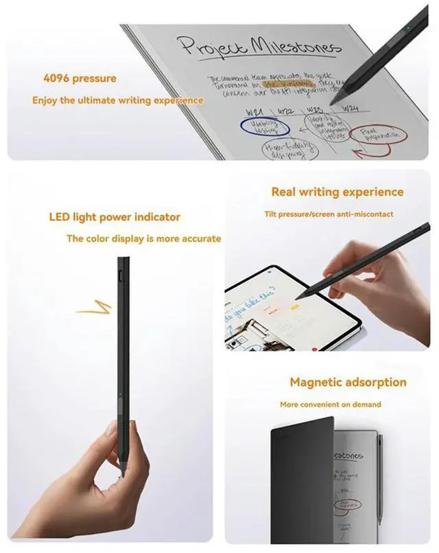 Alt view image 4 of 7 - 4096 Stylus Pen for Remarkable Paper Pro Stylus with Eraser 4096 Pressure-Sensitive Magnetic Touch Screen Stylus