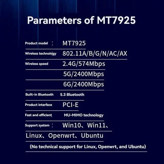 Alt view image 3 of 7 - 7 MT7925 PCI-E Adapter Card Kit 5374Mbps Tri Band 2.4G/5G/6Ghz BT5.3 Desktop Wireless Network Adapter For Win10/11