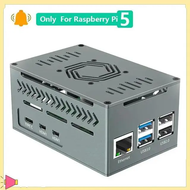 Alt view image 2 of 7 - Aluminum Case For Raspberry Pi 5 Includes 4010 PWM Fan, Copper Heatsinks For X1000/X1001/X1003/N04/N05 Pcie Boards