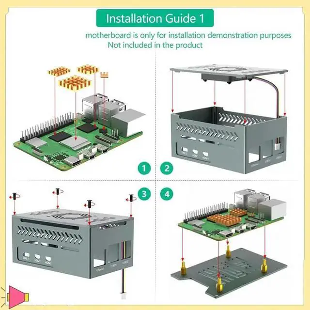 Alt view image 4 of 7 - Aluminum Case For Raspberry Pi 5 Includes 4010 PWM Fan, Copper Heatsinks For X1000/X1001/X1003/N04/N05 Pcie Boards