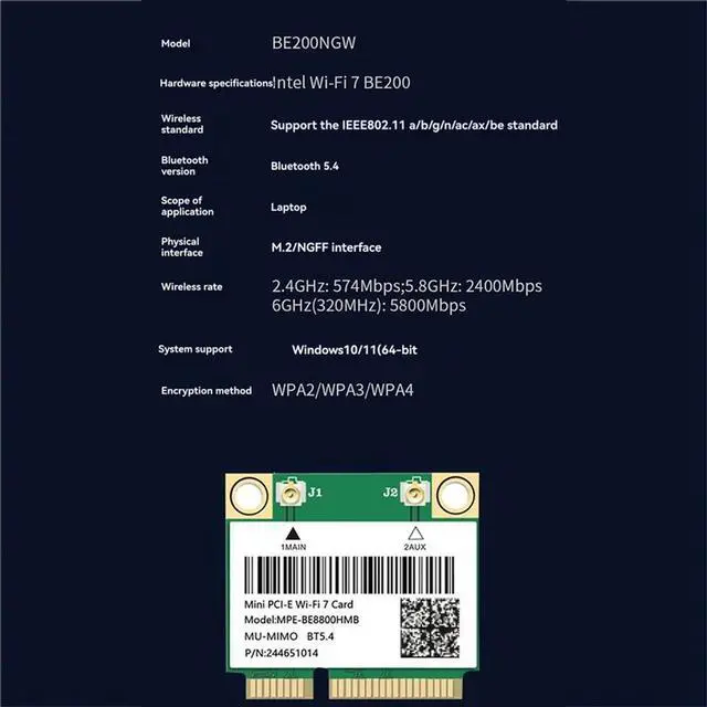 Main image of AX8774 Bluetooth 5.4 7 BE200HMW BE200 Wireless Network Card Mini For Pcie Tri Band 2.4G/5G/6Ghz 10/11 Ready