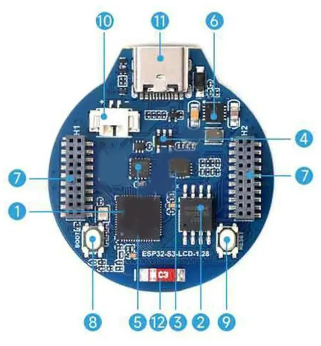Alt view image 4 of 7 - ESP32-S3 Development Board, 32-Bit LX7 Dual-Core Processor, with 1.28inch IPS Round LCD, Supports /Bluetooth