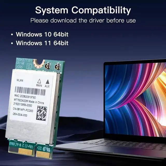 Alt view image 4 of 7 - 6E MT7922 M.2 Wireless Card 5374Mbps Bluetooth 5.2 Network Adapter 802.11Ax 2.4G/5G/6Ghz Card For Win10 Win11