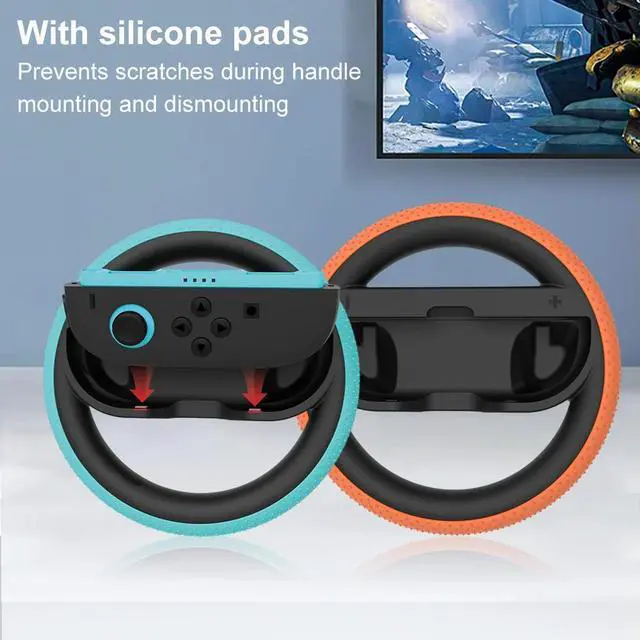 Alt view image 3 of 4 - For Ns2 2Pcs Game Controller Racing Wheel with Silicone Pad Joy Con Hand Grip Wheel Anti-Scratch Game Attachment Accessories